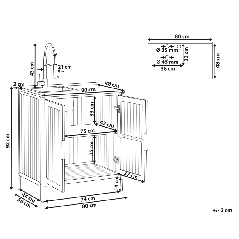 Køkkenskab med vask til udendørs brug Ivrea akacietræ - Brun/Grå/Sort - Have - Grill - Udekøkken - Komplette udekøkkener