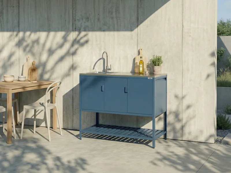 Køkkenskab med vask til udendørs brug Maenza Stål - Blå/Sølv - Have - Grill - Udekøkken - Komplette udekøkkener