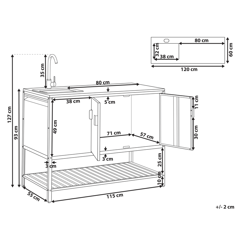 Køkkenskab med vask til udendørs brug Maenza Stål - Blå/Sølv - Have - Grill - Udekøkken - Komplette udekøkkener