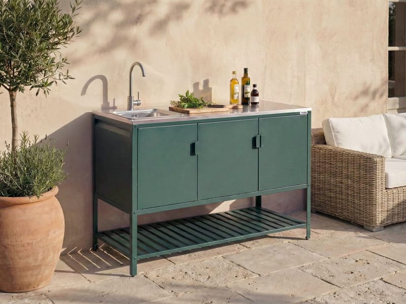 Køkkenskab med vask til udendørs brug Maenza Stål - Grøn/Sort - Have - Grill - Udekøkken - Komplette udekøkkener