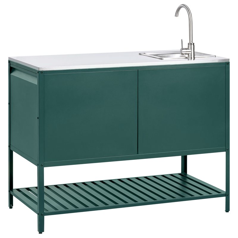 Køkkenskab med vask til udendørs brug Maenza Stål - Grøn/Sort - Have - Grill - Udekøkken - Komplette udekøkkener