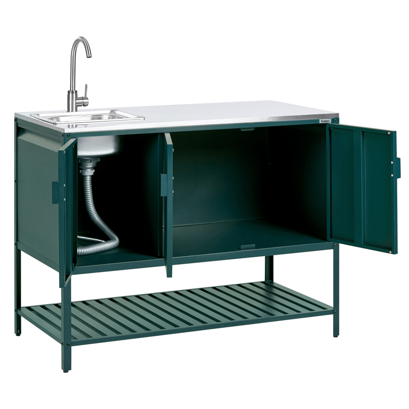 Køkkenskab med vask til udendørs brug Maenza Stål - Grøn/Sort - Have - Grill - Udekøkken - Komplette udekøkkener