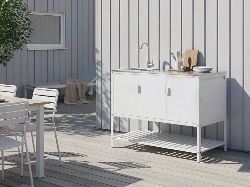 Køkkenskab med vask til udendørs brug Maenza Stål - Hvid/Sort - Have - Grill - Udekøkken - Komplette udekøkkener