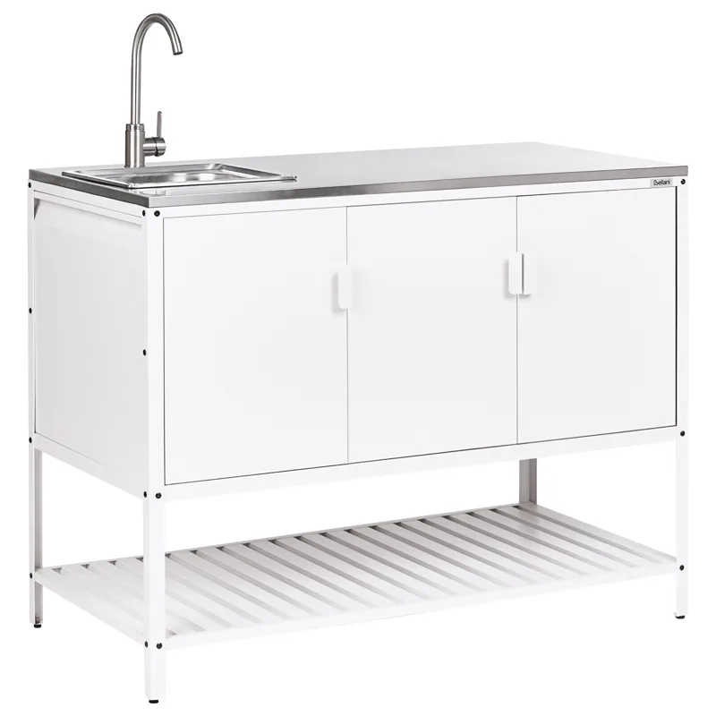 Køkkenskab med vask til udendørs brug Maenza Stål, Hvid/Sort