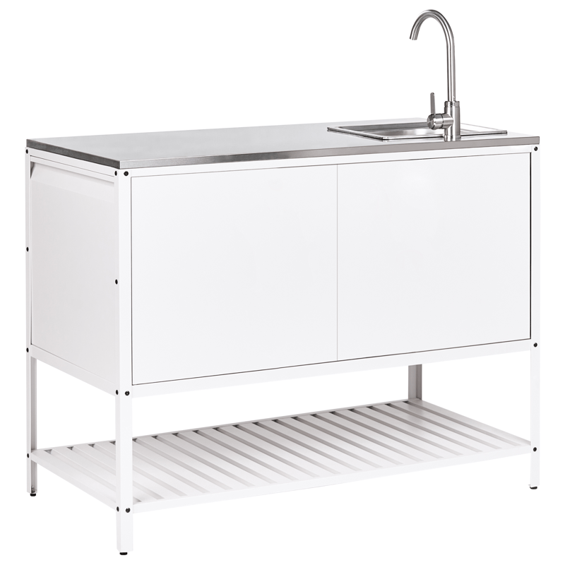 Køkkenskab med vask til udendørs brug Maenza Stål - Hvid/Sort - Have - Grill - Udekøkken - Komplette udekøkkener