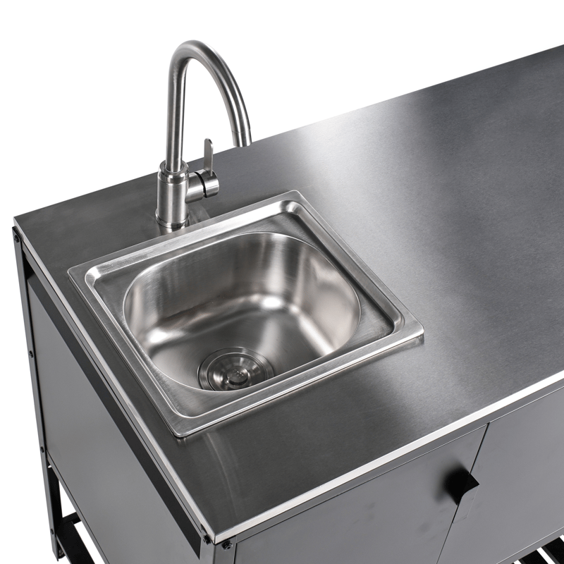 Køkkenskab med vask til udendørs brug Maenza Stål - Sort - Have - Grill - Udekøkken - Komplette udekøkkener