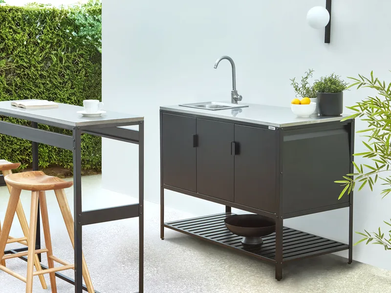 Køkkenskab med vask til udendørs brug Maenza Stål - Sort - Have - Grill - Udekøkken - Komplette udekøkkener