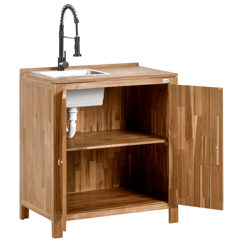 Køkkenskab med vask til udendørs brug Venosa akacietræ - Brun/Sølv/Sort - Have - Grill - Udekøkken - Komplette udekøkkener