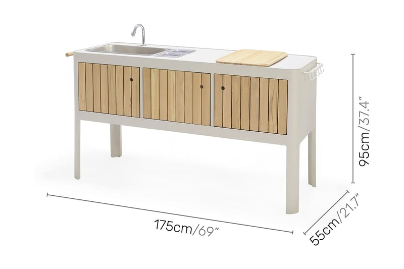 Portals Udekøkken 174 cm - Hvid/Træ - Have - Grill - Udekøkken - Komplette udekøkkener