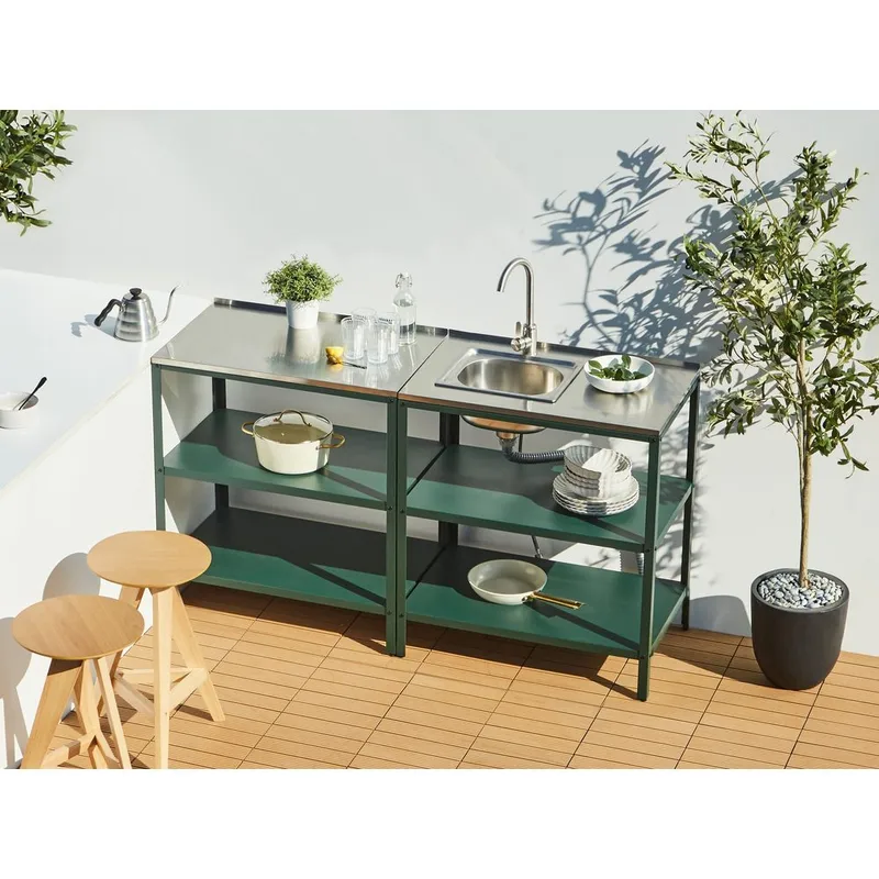 Stor køkkenø Vilama - Grøn, Sølv - Have - Grill - Udekøkken - Komplette udekøkkener