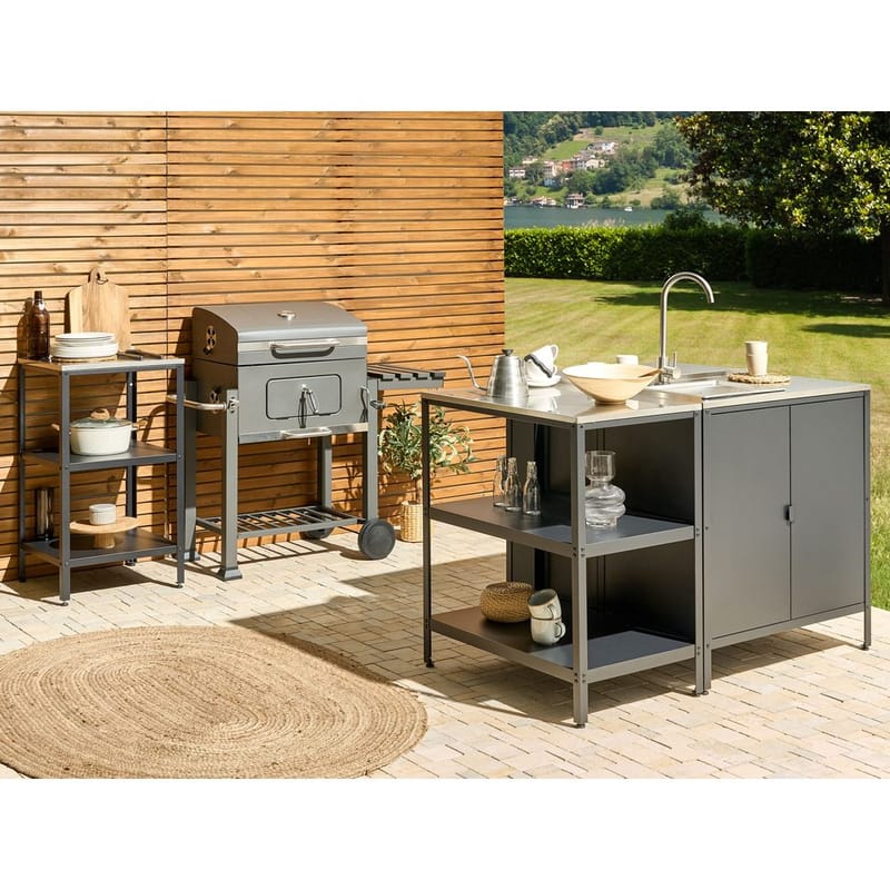 Stor køkkenø Vilama - Sort, sølv - Have - Grill - Udekøkken - Komplette udekøkkener