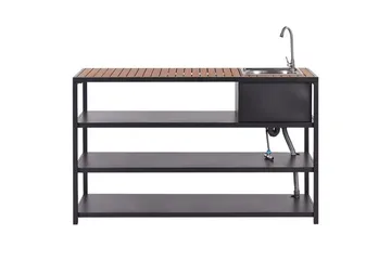 Trädgårdskök Beliani Avetrana 159x50x116 cm Black||Light wood - Have - Grill - Udekøkken - Byg dit eget udekøkken