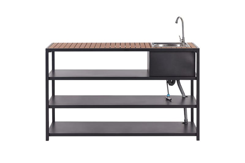 Trädgårdskök Beliani Avetrana 159x50x116 cm Black||Light wood - Have - Grill - Udekøkken - Byg dit eget udekøkken