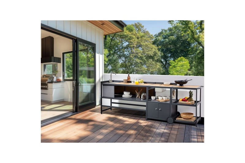 Trädgårdskök Beliani Ortisei Grå Light wood||Grey - Have - Grill - Udekøkken - Komplette udekøkkener