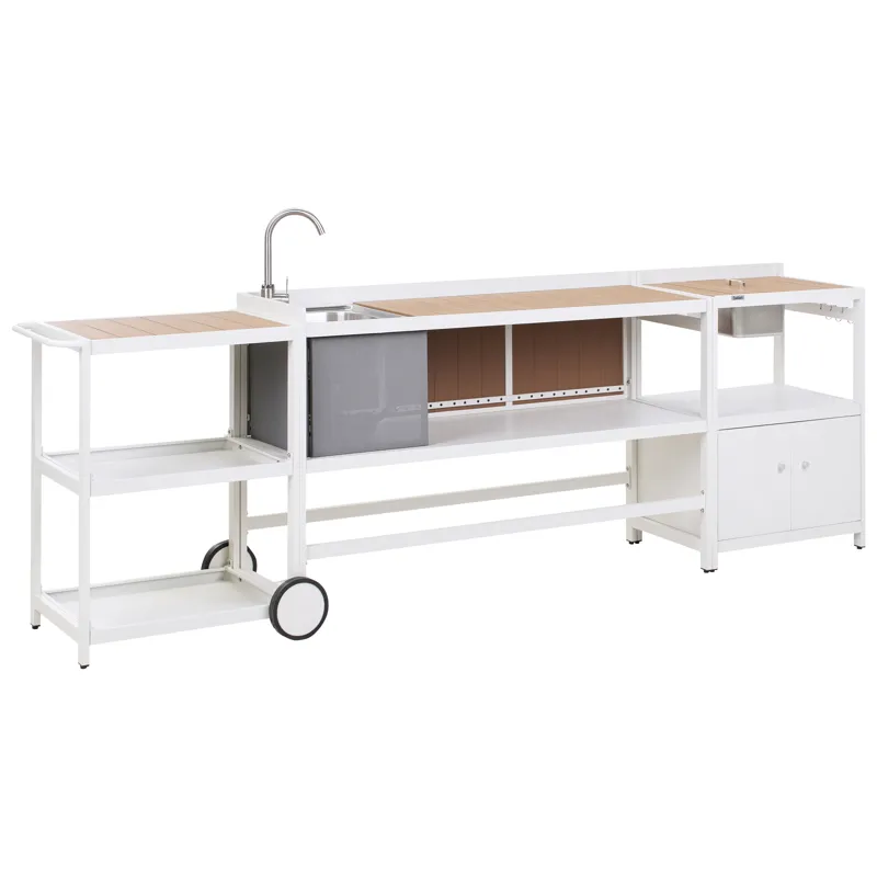 Udekøkken i 3 dele med vask Ortisei i aluminium, Hvid/Brun