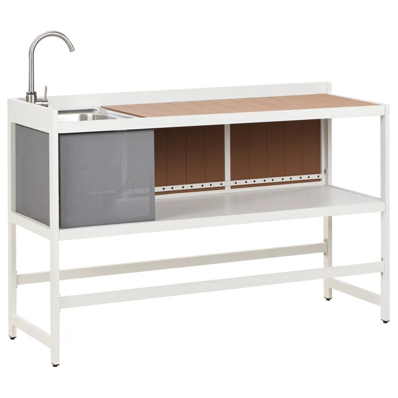Udekøkken i 3 dele med vask Ortisei i aluminium - Hvid/Brun - Have - Grill - Udekøkken - Komplette udekøkkener