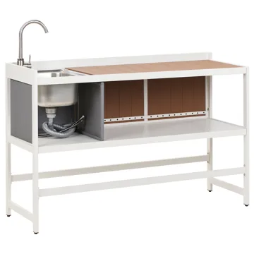 Udekøkken i 3 dele med vask Ortisei i aluminium - Hvid/Brun - Have - Grill - Udekøkken - Komplette udekøkkener
