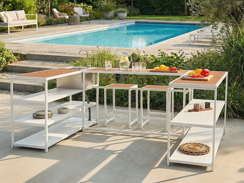 Udekøkken med vask Avetrana Stål - Hvid/Brun - Have - Grill - Udekøkken - Komplette udekøkkener