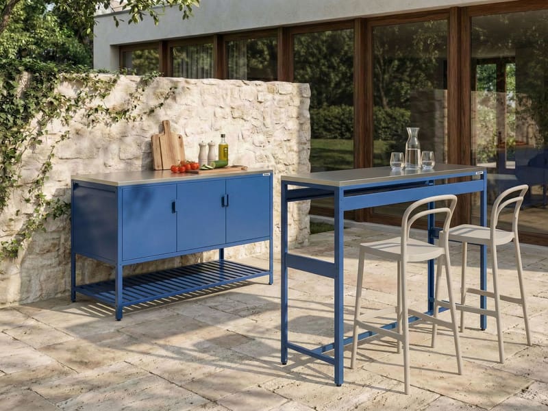 Udekøkkensæt i 2 dele med barbord Maenza - Blå/Sølv - Have - Grill - Udekøkken - Komplette udekøkkener