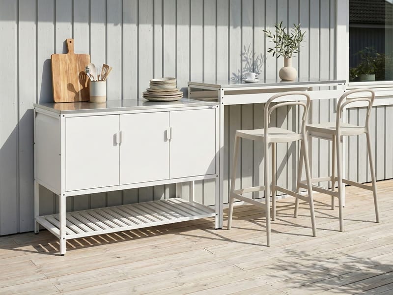 Udekøkkensæt i 2 dele med barbord Maenza Stål - Hvid/Sort - Have - Grill - Udekøkken - Komplette udekøkkener