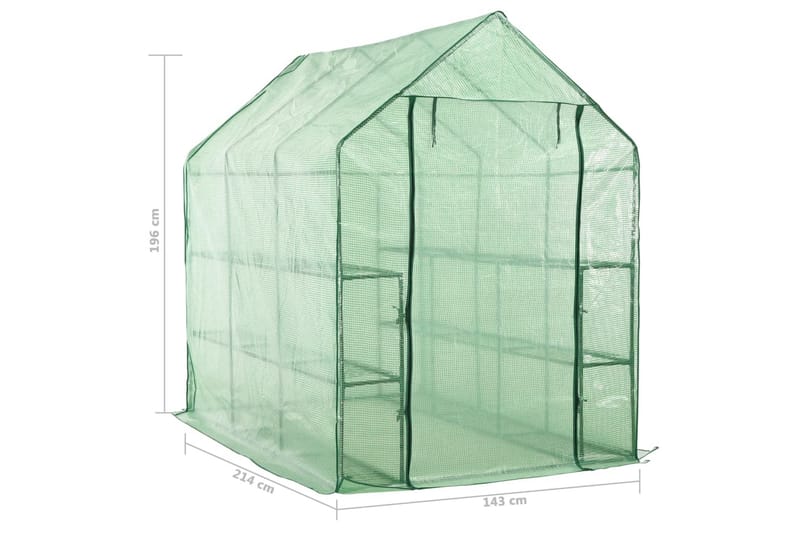 Drivhus Med 12 Hylder 143 X 214 X 196 Cm Stål - Grøn - Have - Havearbejde & dyrkning - Drivhuse