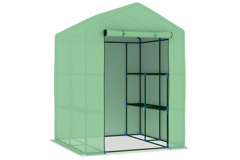 Drivhus med Hylder 143x143x195 cm Stål - Grøn - Have - Havearbejde & dyrkning - Drivhuse