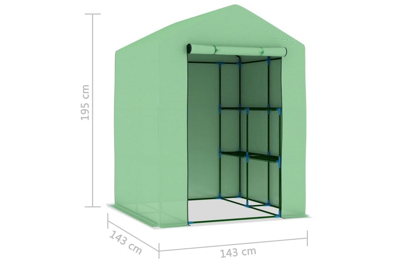Drivhus med Hylder 143x143x195 cm Stål - Grøn - Have - Havearbejde & dyrkning - Drivhuse