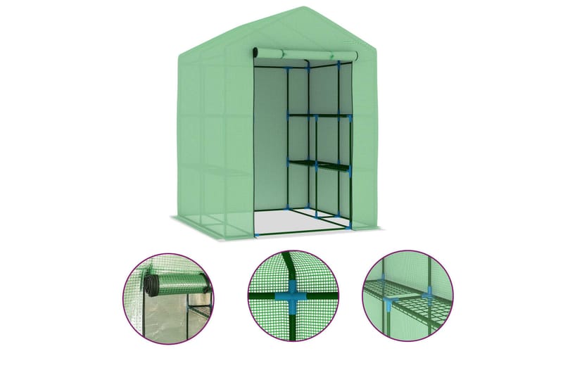 Drivhus med Hylder 143x143x195 cm Stål - Grøn - Have - Havearbejde & dyrkning - Drivhuse