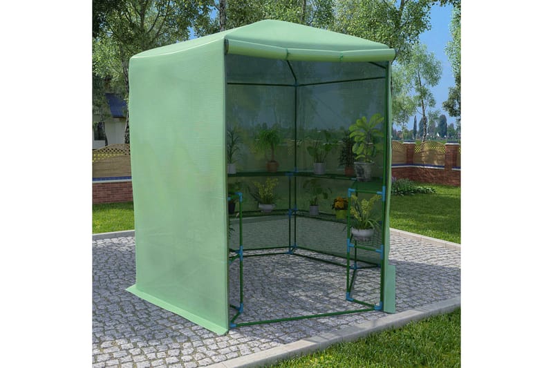 Drivhus med Hylder 227x223 cm Stål - Grøn - Have - Havearbejde & dyrkning - Drivhuse