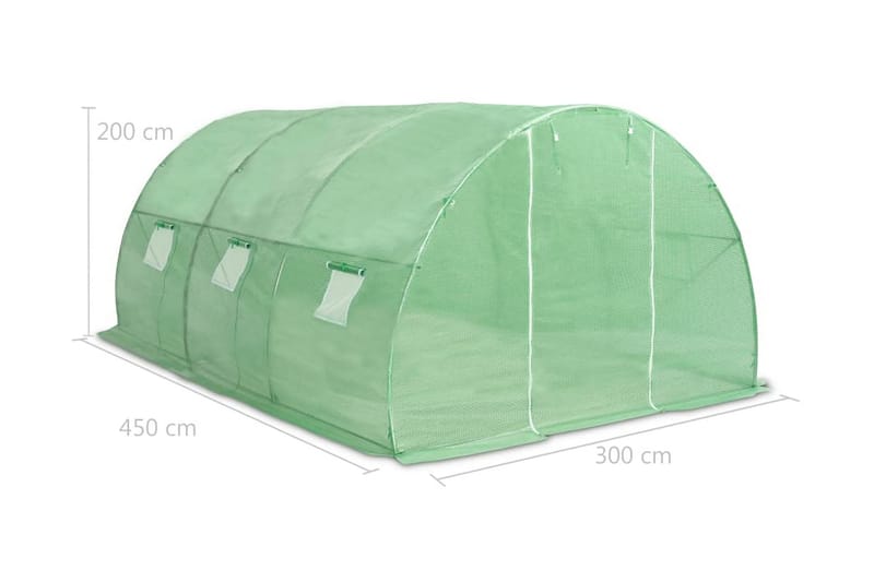 Drivhus Med Stålfundament 13,5 M² 450 X 300 X 200 Cm - Grøn - Have - Havearbejde & dyrkning - Drivhuse