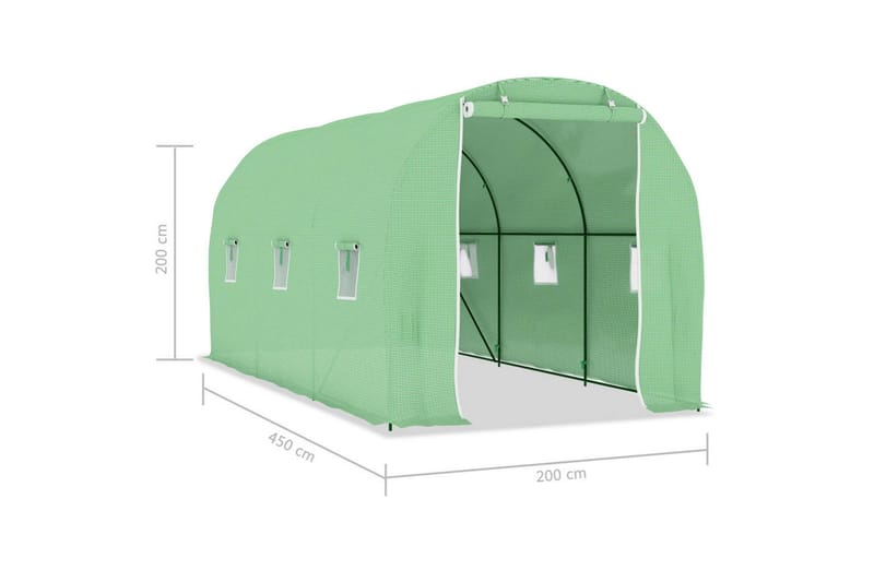 Drivhus med Stålfundament 9 m² 4,5x2x2 M - Grøn - Have - Havearbejde & dyrkning - Drivhuse