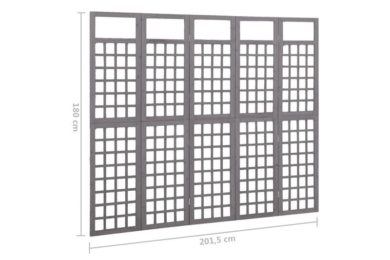 5-panels rumdeler/espalier 201,5x180 cm massivt fyrretræ grå - Grå - Have - Havearbejde & dyrkning - Drivhuse - Drivhustilbehør