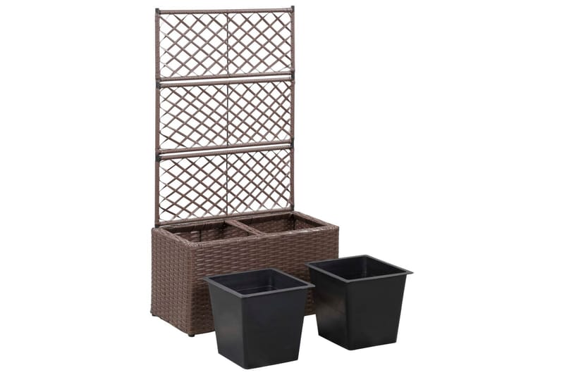 Espalier med Plantekasse 2 Krukker 58x30x107 Polyrattan Brun - Brun - Have - Havearbejde & dyrkning - Drivhuse - Drivhustilbehør