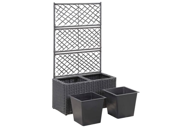 Espalier med Plantekasse 2 Krukker 58x30x107 Polyrattan Sort - Sort - Have - Havearbejde & dyrkning - Drivhuse - Drivhustilbehør