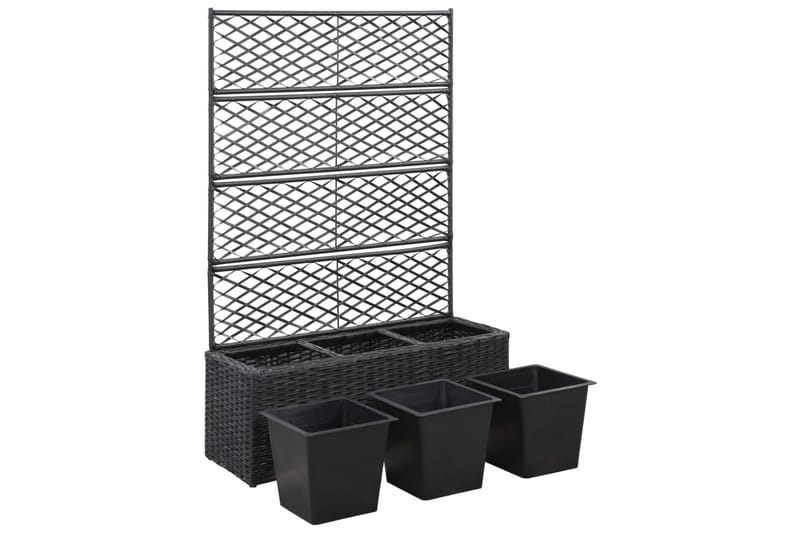 Espalier med Plantekasse 3 Krukker 83x30x130cm Polyrattan - Sort - Have - Havearbejde & dyrkning - Drivhuse - Drivhustilbehør