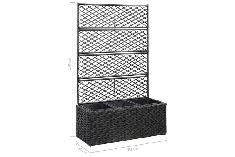 Espalier med Plantekasse 3 Krukker 83x30x130cm Polyrattan - Sort - Have - Havearbejde & dyrkning - Drivhuse - Drivhustilbehør