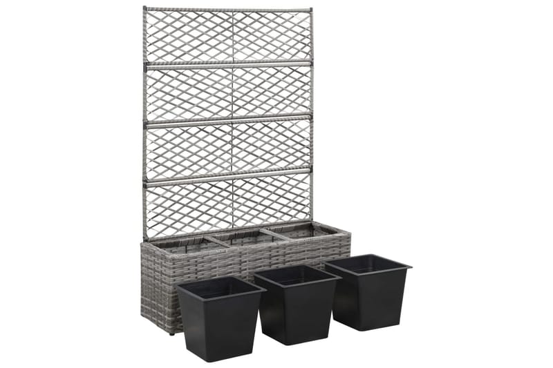 Espalier med Plantekasse 3 Krukker 83x30x130cm Polyrattan - Grå - Have - Havearbejde & dyrkning - Drivhuse - Drivhustilbehør