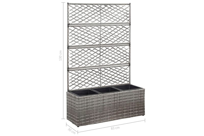 Espalier med Plantekasse 3 Krukker 83x30x130cm Polyrattan - Grå - Have - Havearbejde & dyrkning - Drivhuse - Drivhustilbehør