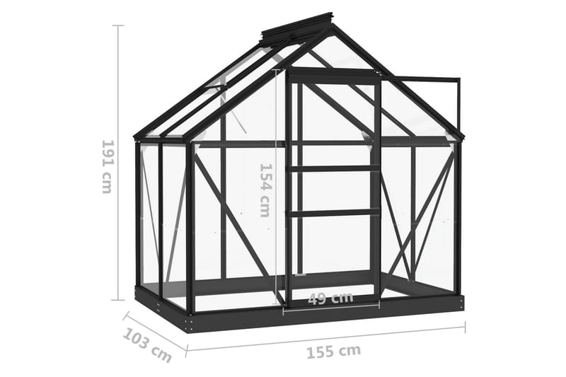 glasdrivhus 155x103x191 cm aluminium antracitgrå - Antracit - Have - Havearbejde & dyrkning - Drivhuse