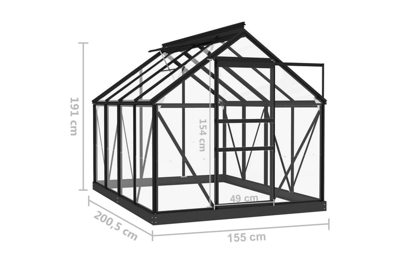 glasdrivhus 155x200,5x191 cm aluminium antracitgrå - Antracit - Have - Havearbejde & dyrkning - Drivhuse