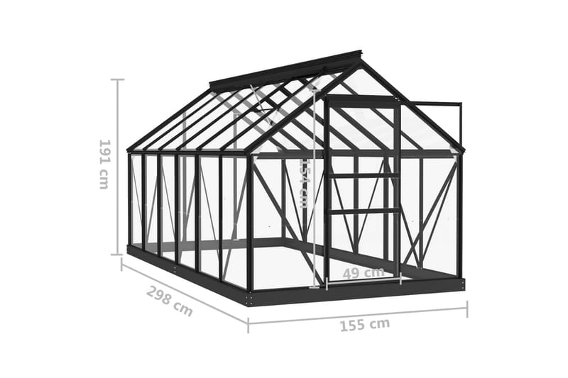 glasdrivhus 155x298x191 cm aluminium antracitgrå - Antracit - Have - Havearbejde & dyrkning - Drivhuse