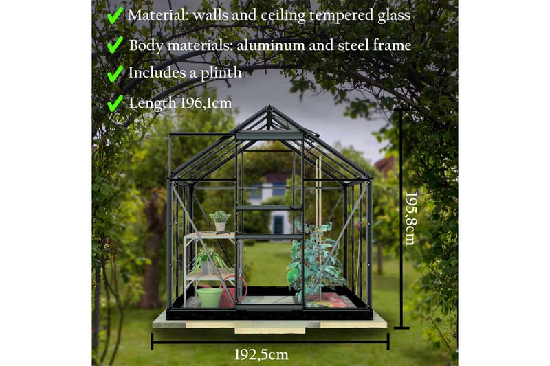 Lykke Glas Drivhus 3,8 m2 - Sort - Have - Havearbejde & dyrkning - Drivhuse