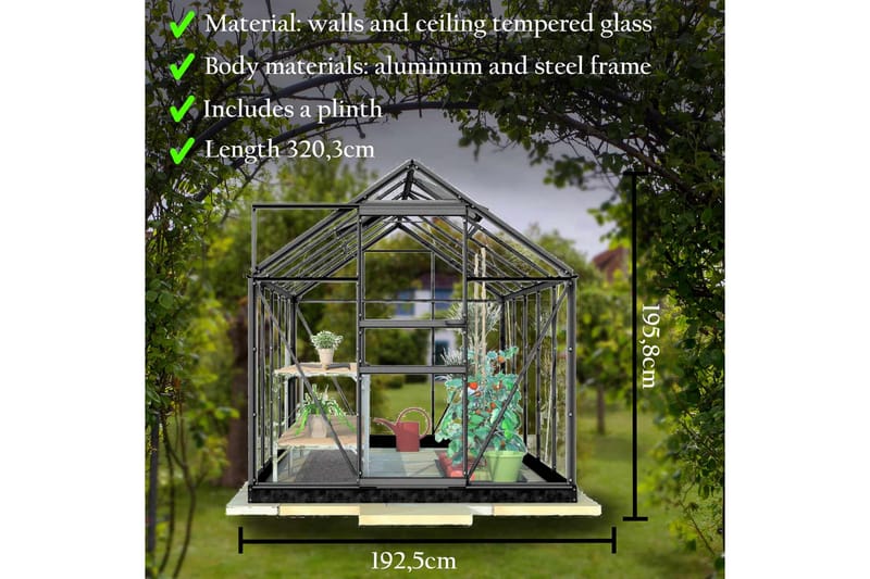 Lykke Glas Drivhus 6,2 m2 - Sort - Have - Havearbejde & dyrkning - Drivhuse