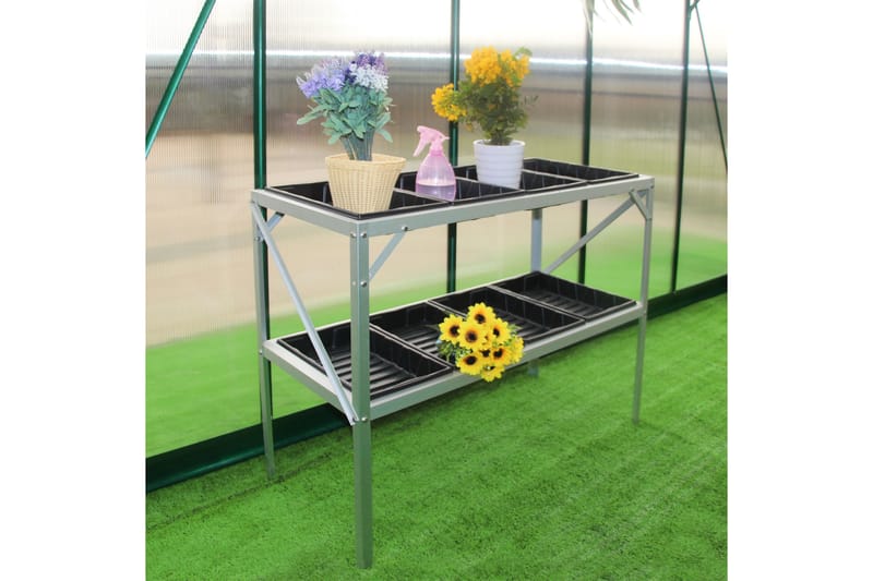 Drivhusbord med planteringskasser 97x41x75 cm - Sølv - Plantebord - Pottebænk