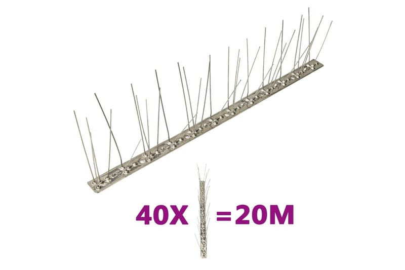 fuglepigge 5 rækker sæt af 40 stk. 20 m rustfrit stål - Fuglepigge