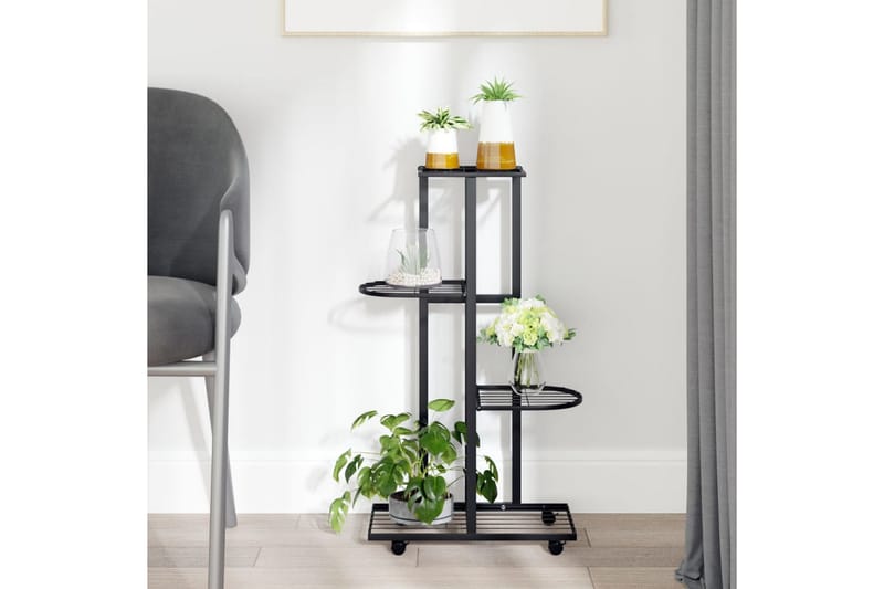 beBasic blomsterstativ 4 niveauer med hjul 44x23x80 cm jern sort - Sort - Have - Havearbejde & dyrkning - Dyrkning - Urtepotteskjulere & blomsterkrukker - Blomsterreol & blomsterstativ