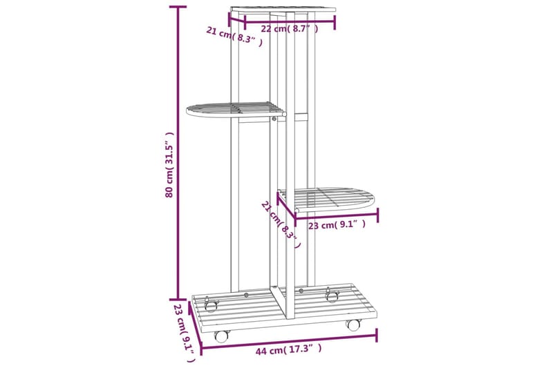 beBasic blomsterstativ 4 niveauer med hjul 44x23x80 cm jern sort - Sort - Have - Havearbejde & dyrkning - Dyrkning - Urtepotteskjulere & blomsterkrukker - Blomsterreol & blomsterstativ