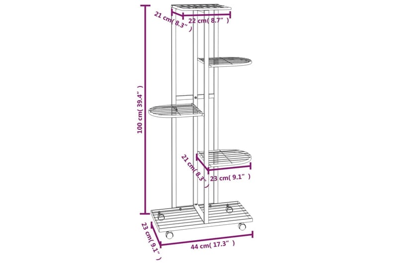 beBasic blomsterstativ 5 niveauer med hjul 44x23x100 cm jern sort - Sort - Have - Havearbejde & dyrkning - Dyrkning - Urtepotteskjulere & blomsterkrukker - Blomsterreol & blomsterstativ