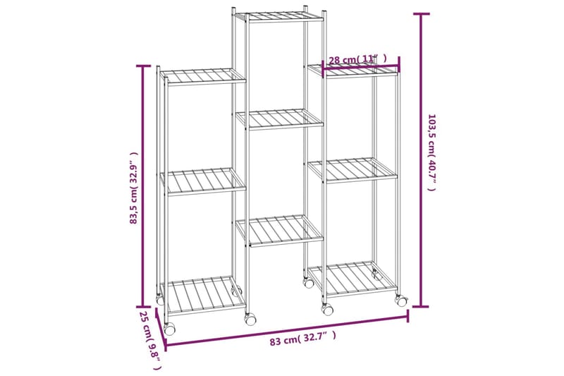 beBasic blomsterstativ med hjul 83x25x103,5 cm jern sort - Sort - Have - Havearbejde & dyrkning - Dyrkning - Urtepotteskjulere & blomsterkrukker - Blomsterreol & blomsterstativ