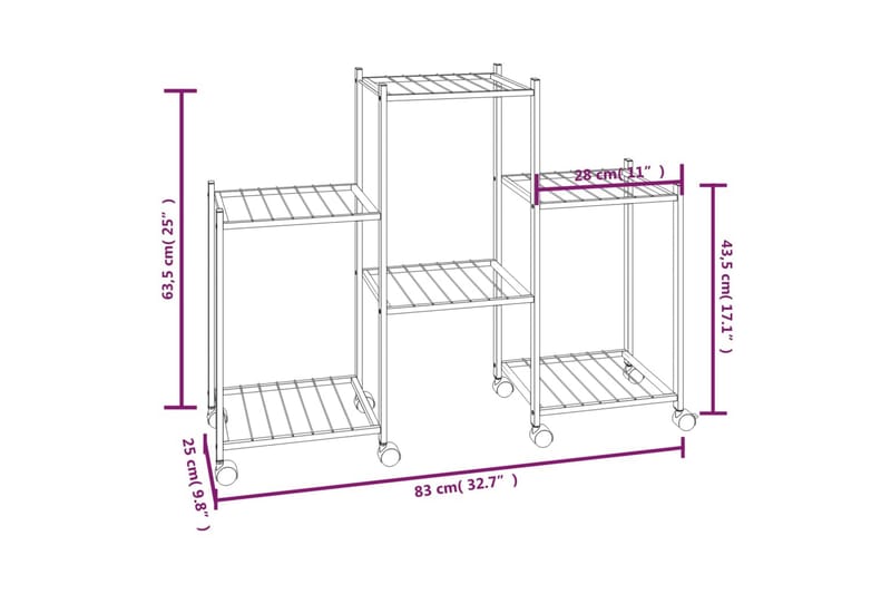 beBasic blomsterstativ med hjul 83x25x63,5 cm jern sort - Sort - Have - Havearbejde & dyrkning - Dyrkning - Urtepotteskjulere & blomsterkrukker - Blomsterreol & blomsterstativ